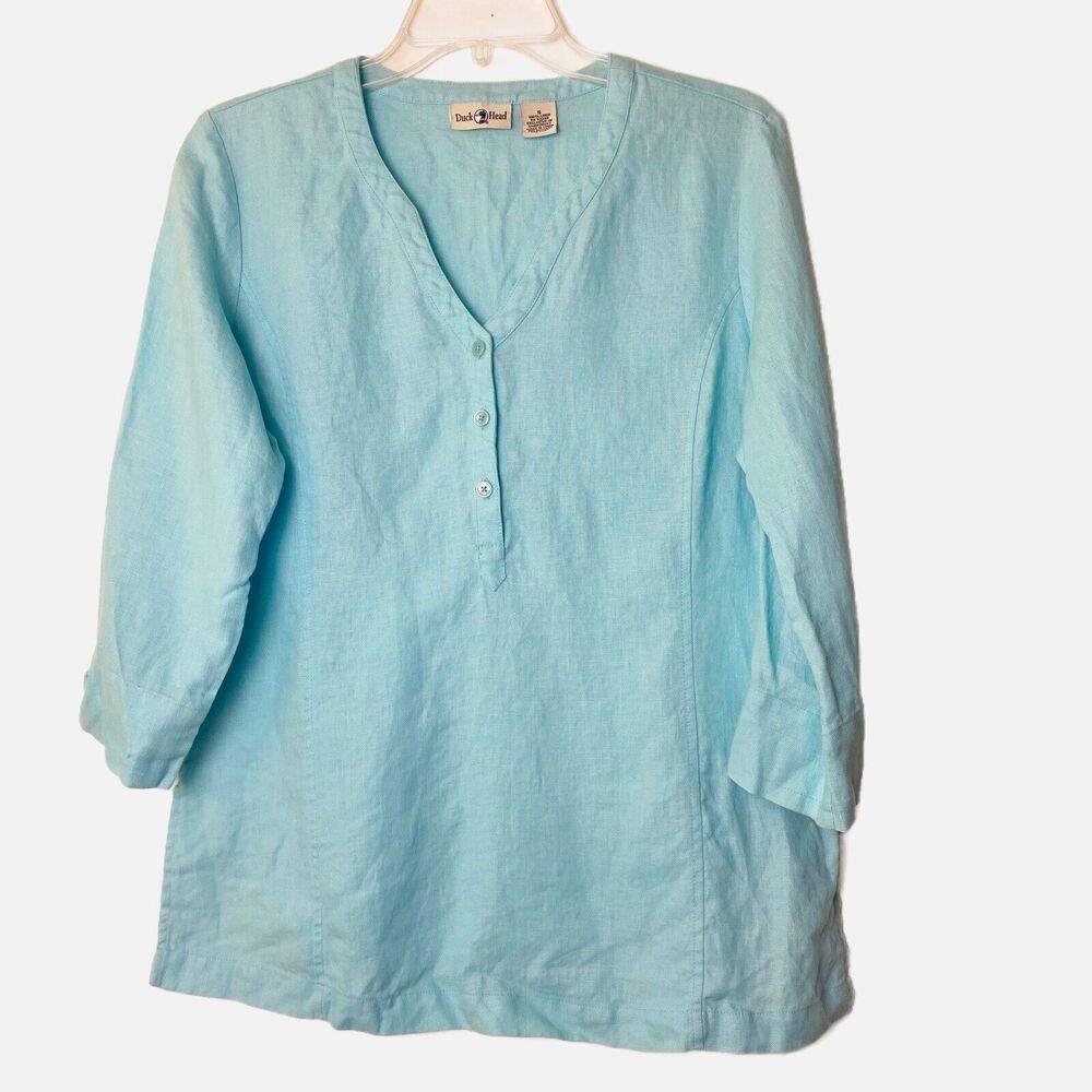 Duck Head Popover Top 100% Linen Women’s Size S 3/4 Sleeve Top